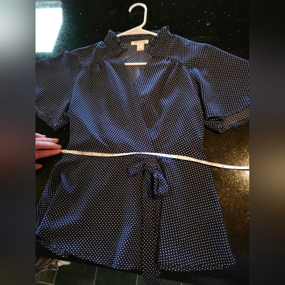 Monteau Navy White Polka Dot Blouse - Picture 5 of 6
